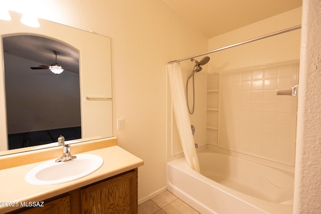 10532 E Malta St, Tucson, AZ 85747 - bathroom with a ceiling fan, tile patterned flooring, vanity, and shower / bath combination with curtain