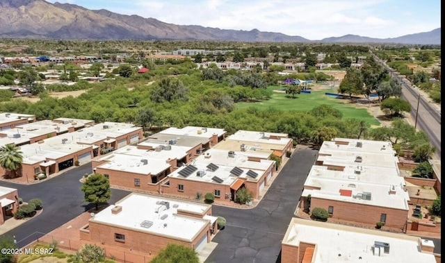 aerial view featuring a mountain view and a residential view