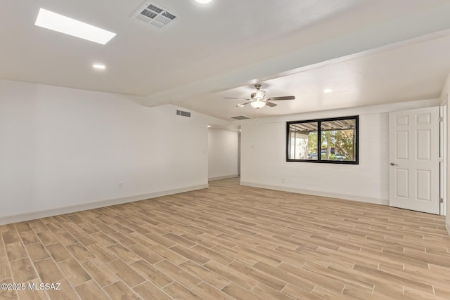 unfurnished room featuring visible vents, baseboards, light wood finished floors, and recessed lighting