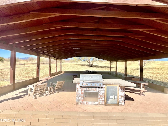 view of patio featuring area for grilling and a grill