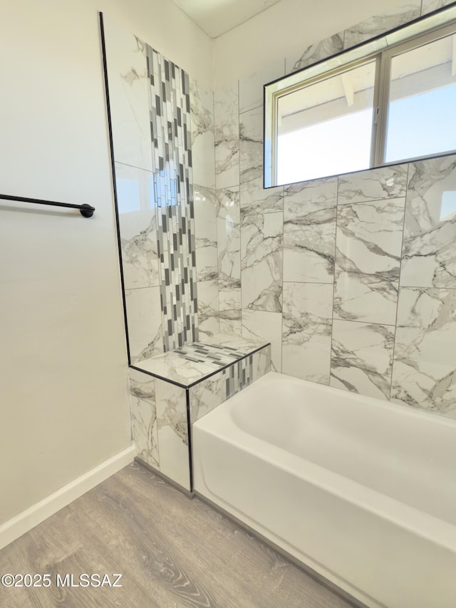 3438 Avenida Del Pueblo, Tucson, AZ 85746 - full bath with baseboards, wood finished floors, and  shower combination