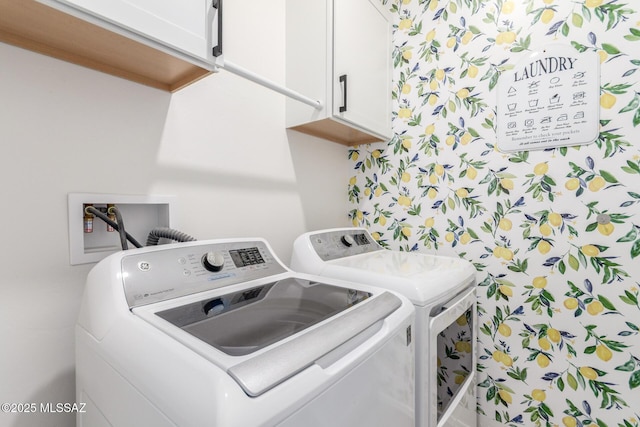 laundry room featuring cabinet space and washer and clothes dryer