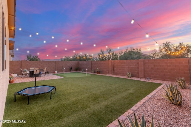 view of yard with a fenced backyard and a patio