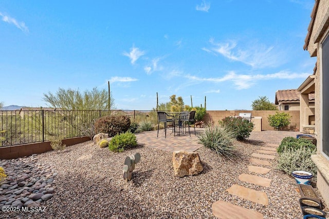 view of yard with a fenced backyard and a patio