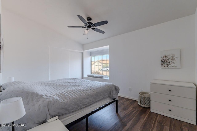 36526 S Wind Crest Dr, Tucson, AZ 85739 - bedroom with lofted ceiling, wood finished floors, and ceiling fan