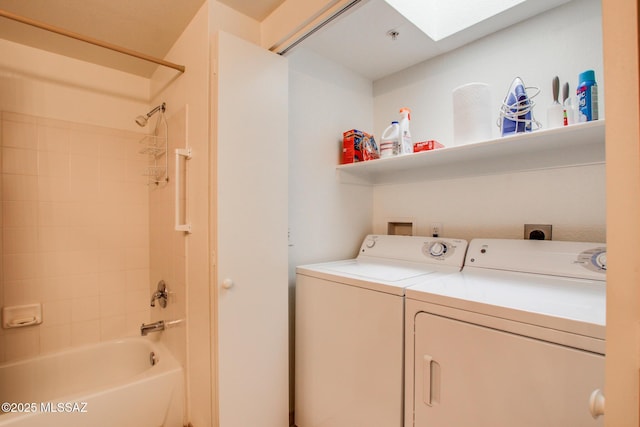 laundry room featuring separate washer and dryer and a skylight