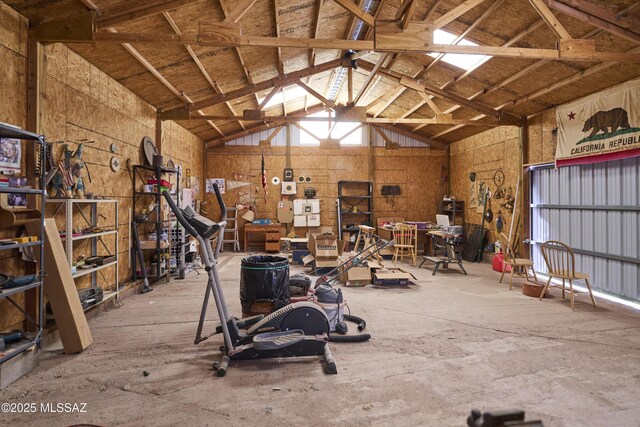 garage featuring a workshop area