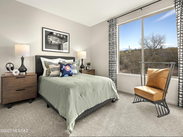 carpeted bedroom featuring baseboards