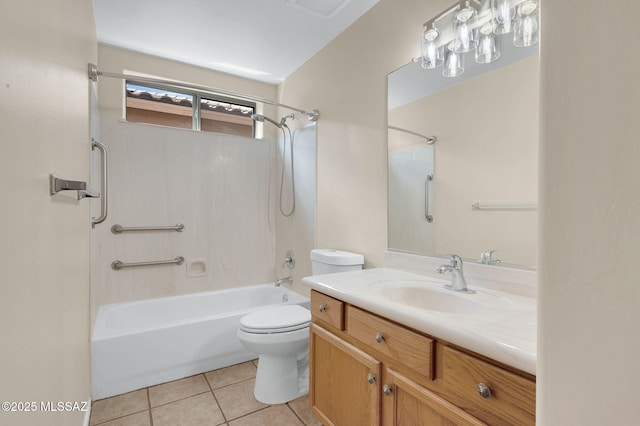 bathroom with tile patterned floors, shower / bathing tub combination, vanity, toilet, and visible vents