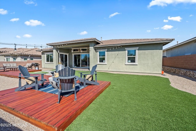 7415 W Cactus Flower Pass, Marana, AZ 85658 - rear view of property with stucco siding and a wooden deck