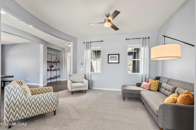 7415 W Cactus Flower Pass, Marana, AZ 85658 - living area featuring a ceiling fan, carpet, and baseboards