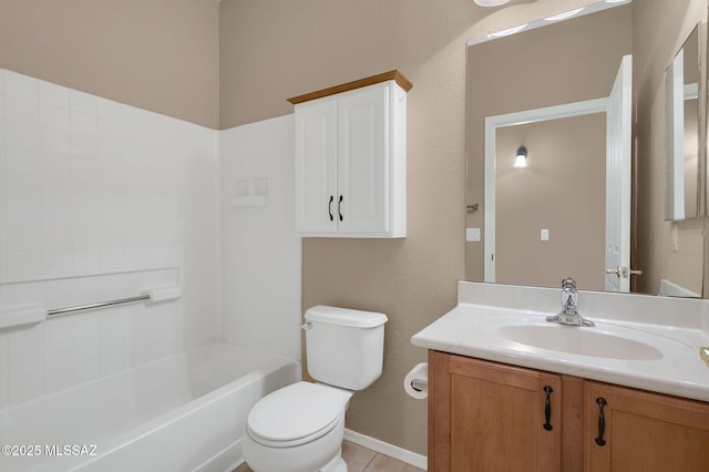 full bath featuring baseboards, toilet, tile patterned floors, and vanity