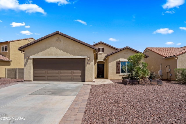 33743 S Ballad Dr, Red Rock, AZ 85145 - mediterranean / spanish home with a tiled roof, an attached garage, driveway, and stucco siding