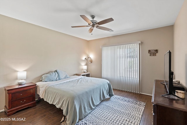 33743 S Ballad Dr, Red Rock, AZ 85145 - bedroom featuring dark wood-style flooring, visible vents, baseboards, and a ceiling fan
