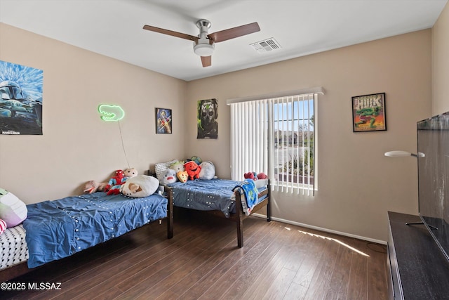 33743 S Ballad Dr, Red Rock, AZ 85145 - bedroom featuring baseboards, ceiling fan, wood-type flooring, and visible vents