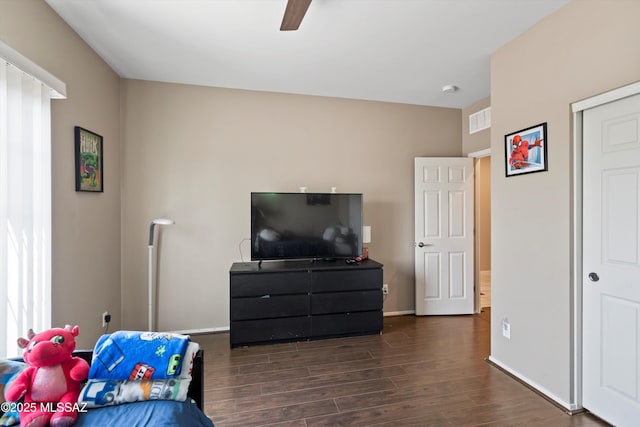 33743 S Ballad Dr, Red Rock, AZ 85145 - bedroom featuring dark wood-type flooring, baseboards, a ceiling fan, and visible vents