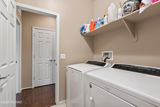 33743 S Ballad Dr, Red Rock, AZ 85145 - laundry room featuring washer and dryer, laundry area, and wood finished floors