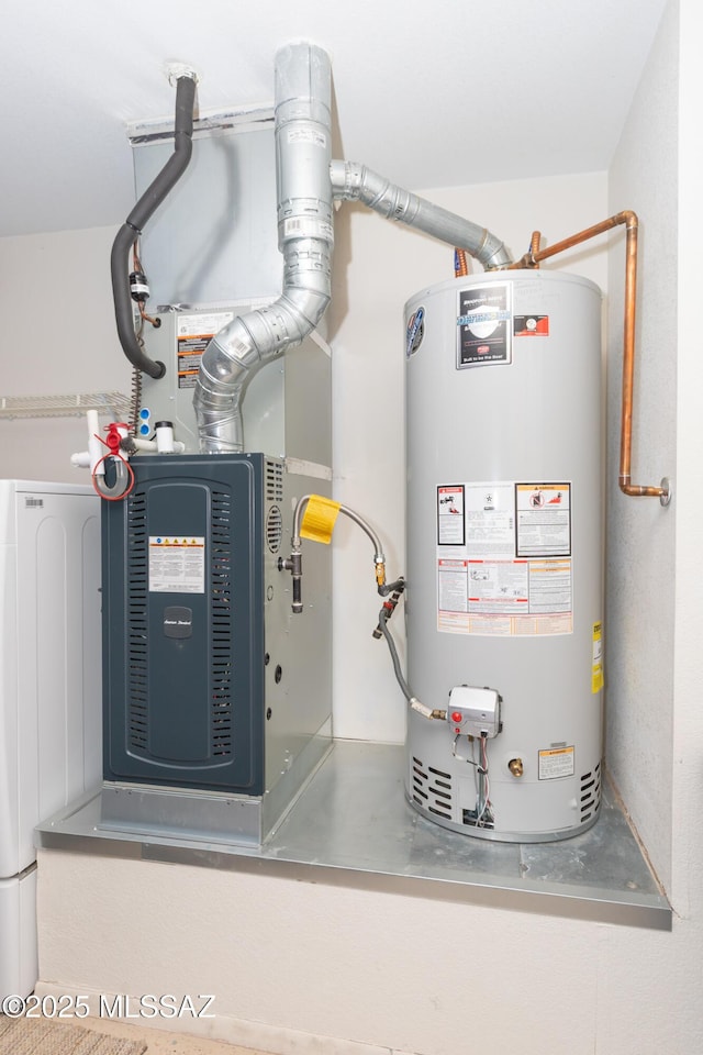 utility room featuring water heater and heating unit