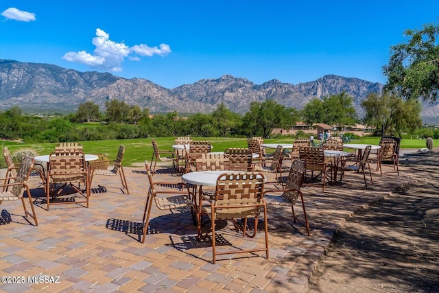 view of patio featuring a mountain view