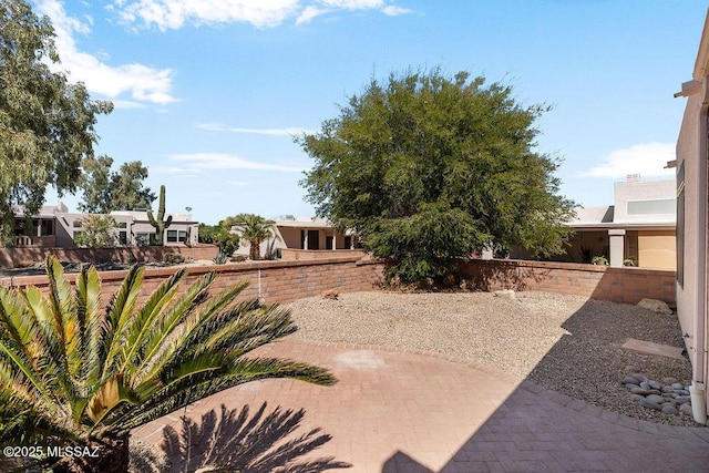 view of yard with fence and a patio area