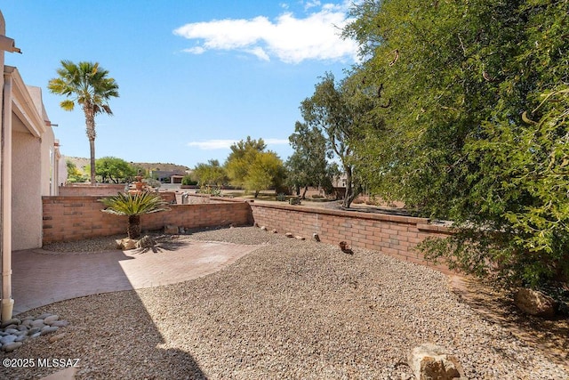 view of yard with fence and a patio area