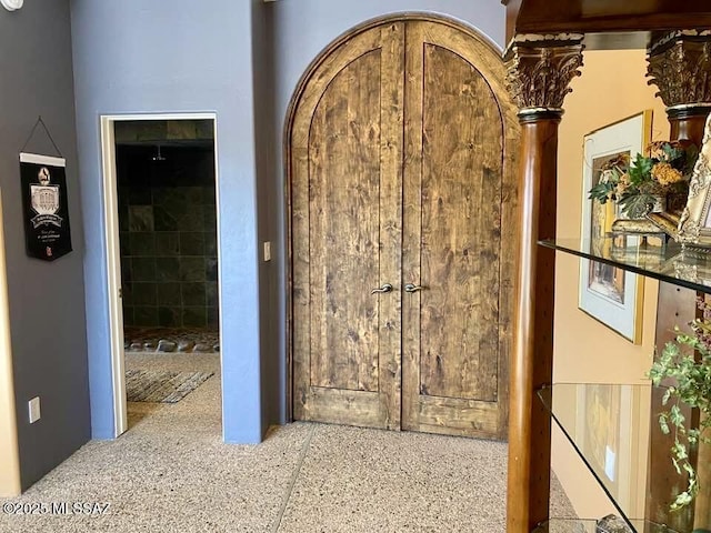 interior space with speckled floor