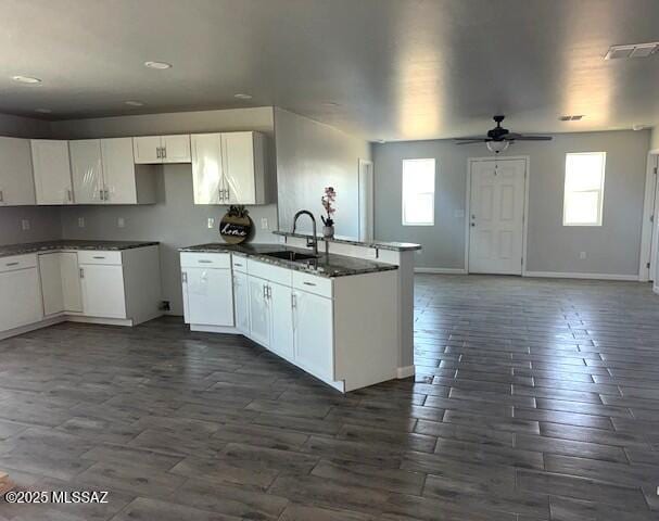49 S Richmond Dr, Corona De Tucson, AZ 85641 - kitchen featuring a sink, a wealth of natural light, a peninsula, and dark wood-type flooring