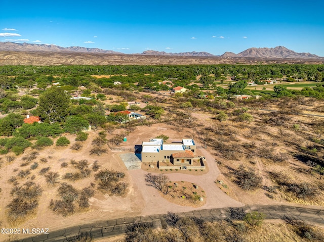 drone / aerial view featuring a mountain view