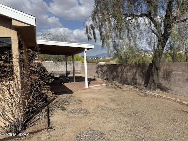 view of yard with a fenced backyard and a patio area