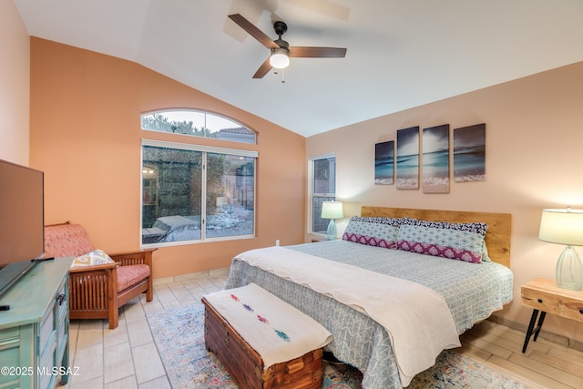 bedroom with vaulted ceiling and ceiling fan