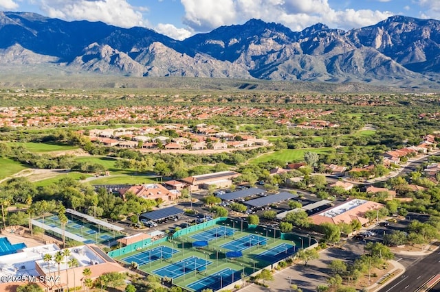 drone / aerial view featuring a mountain view
