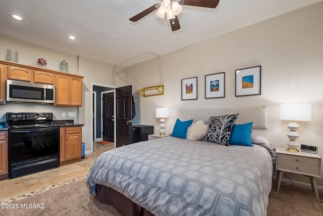bedroom with a ceiling fan and recessed lighting
