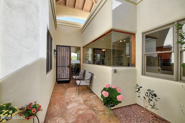 exterior space featuring stucco siding