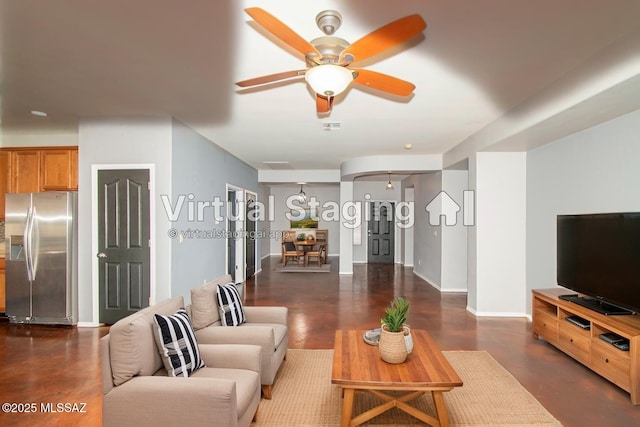 1419 W Red Creek Dr, Tucson, AZ 85737 - living area with a ceiling fan and dark wood-style floors