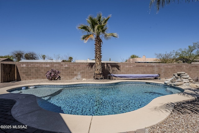 view of pool featuring a fenced in pool and a fenced backyard