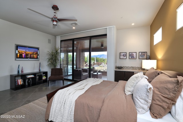 bedroom with visible vents, multiple windows, recessed lighting, and access to exterior