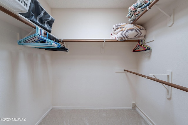 walk in closet with carpet