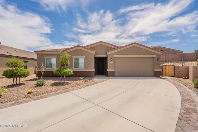 1117 W Valley Meadow Ln, Sahuarita, AZ 85629 - single story home with concrete driveway, a garage, stucco siding, fence, and a tiled roof
