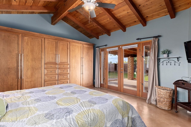 6341 E Brian Kent St, Tucson, AZ 85710 - bedroom with access to outside, finished concrete floors, vaulted ceiling with beams, and wood ceiling