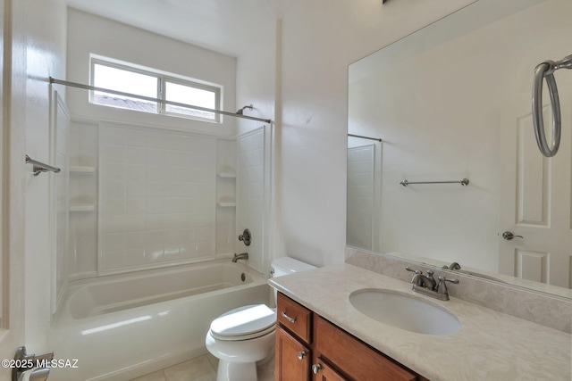 12171 N Golden Mirror Dr, Marana, AZ 85658 - bathroom with toilet, tub / shower combination, vanity, and tile patterned floors