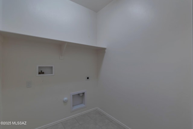 12171 N Golden Mirror Dr, Marana, AZ 85658 - washroom featuring electric dryer hookup, hookup for a washing machine, hookup for a gas dryer, baseboards, and light tile patterned flooring