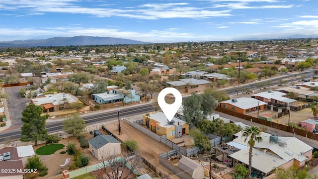 aerial view featuring a residential view and a mountain view