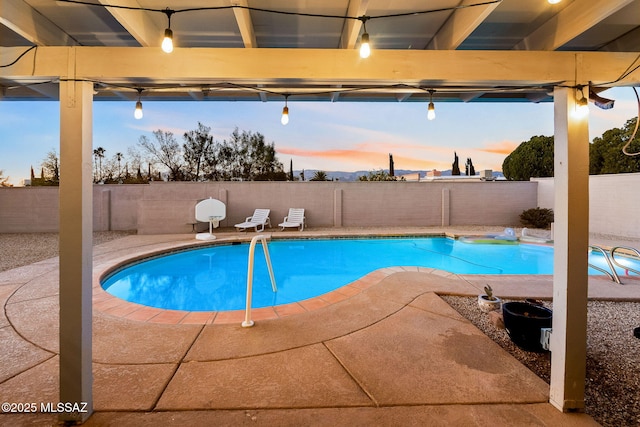view of pool featuring a fenced in pool, a patio, and a fenced backyard