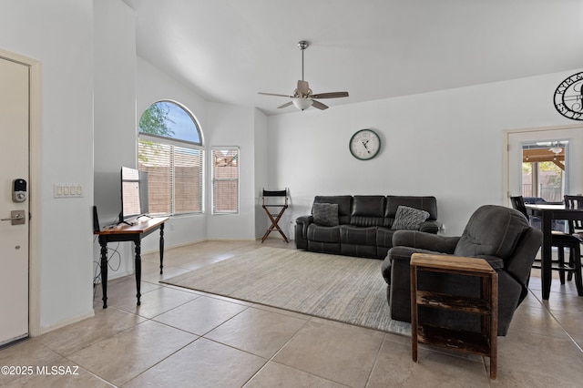 761 W Grantham St, Vail, AZ 85641 - living area featuring a ceiling fan, lofted ceiling, and tile patterned floors