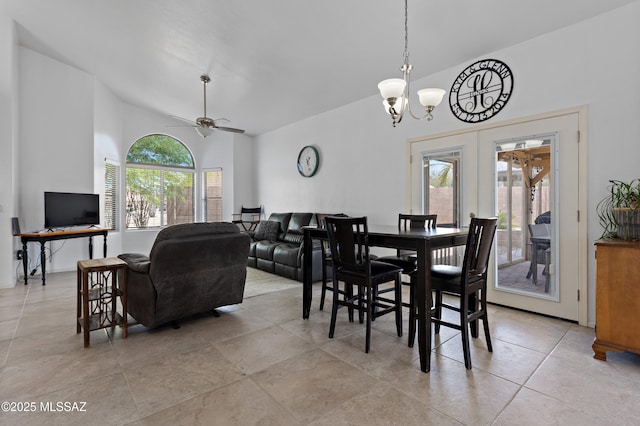 761 W Grantham St, Vail, AZ 85641 - dining room featuring ceiling fan with notable chandelier and vaulted ceiling