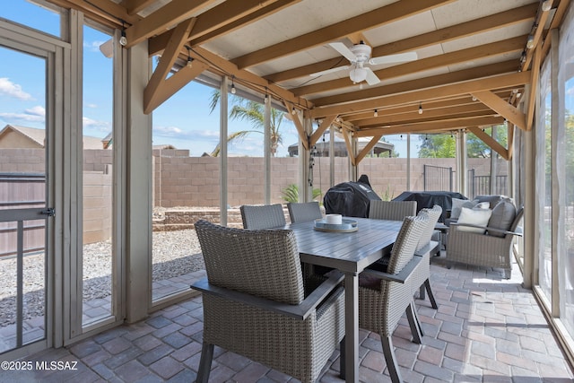 761 W Grantham St, Vail, AZ 85641 - sunroom / solarium with beam ceiling, outdoor dining area, and ceiling fan