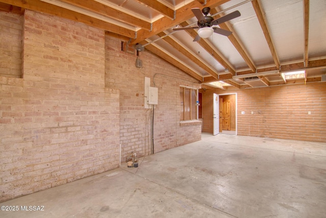 garage featuring a ceiling fan