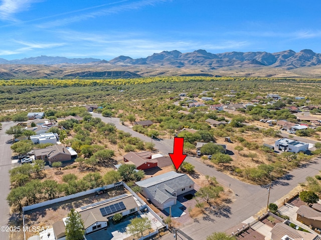 drone / aerial view featuring a mountain view