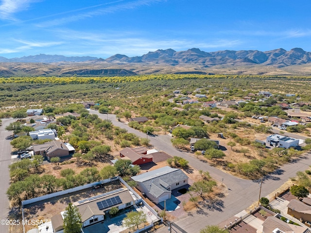 drone / aerial view featuring a mountain view