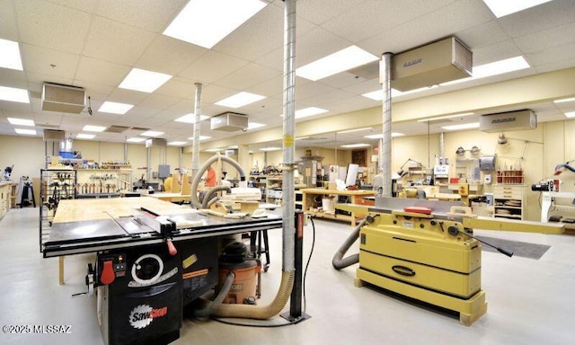 garage with a workshop area